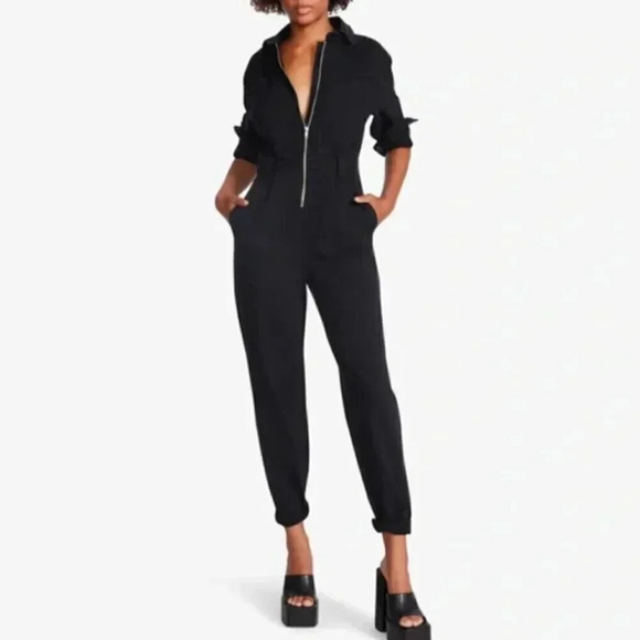 NEW Steve Madden Orly Long Sleeve Jumpsuit Utility Black, Sizes S & M - Picture 1 of 12
